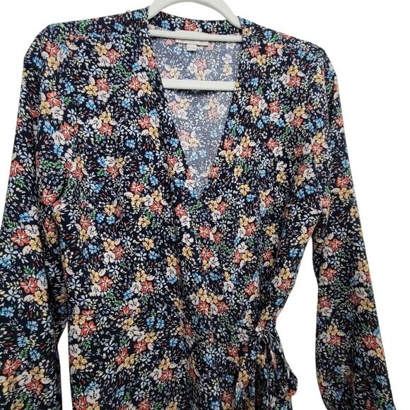 Loft Outlet Blue Floral Full Wrap Dress Size 8 Petite - Picture 3 of 10